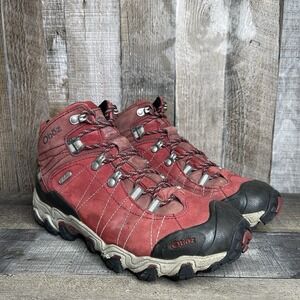 Womens Oboz Bridger Red Leather Athletic Mid Trail Hiking Boots Shoes Size 8.5 M
